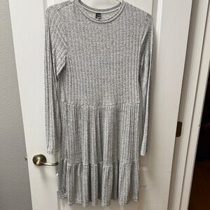Gray Ribbed Long Sleeve Dress